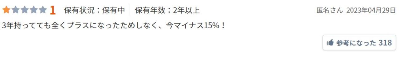 3年持ってても全くプラスになったためしなく、今マイナス15%！